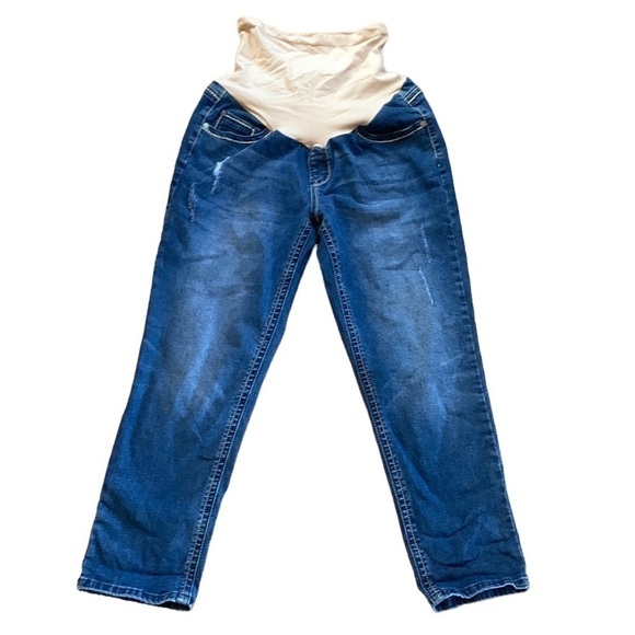 Indigo Blue‎ Jeans Back Flap Pocket  Distressed Maternity Full Panel Size Large - Picture 2 of 7